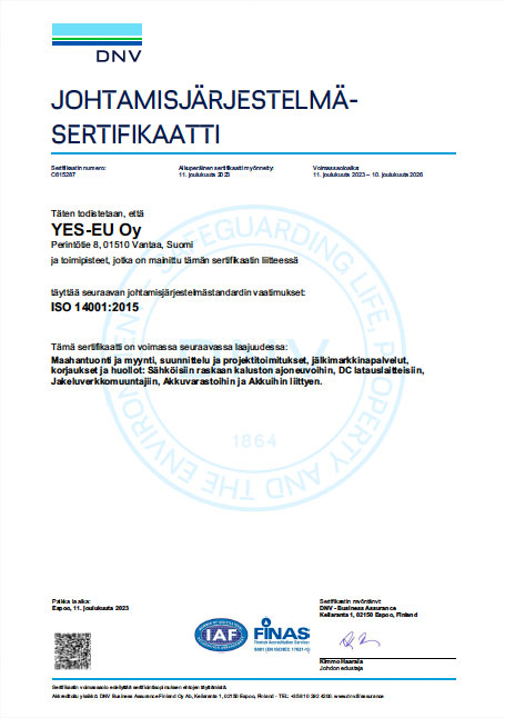 YES-EU Oy ISO14001 sertifikaatti