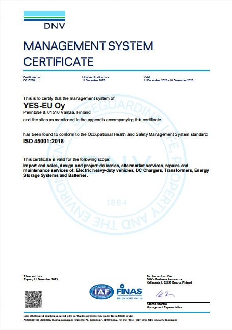 YES-EU Oy ISO45001 certification