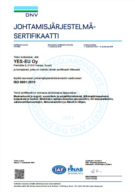 YES-EU Oy ISO9001sertifikaatti